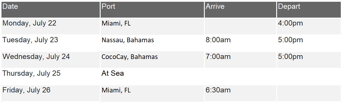 Allure - Itinerary