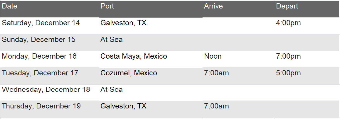 Mariner Itinerary Only Dec