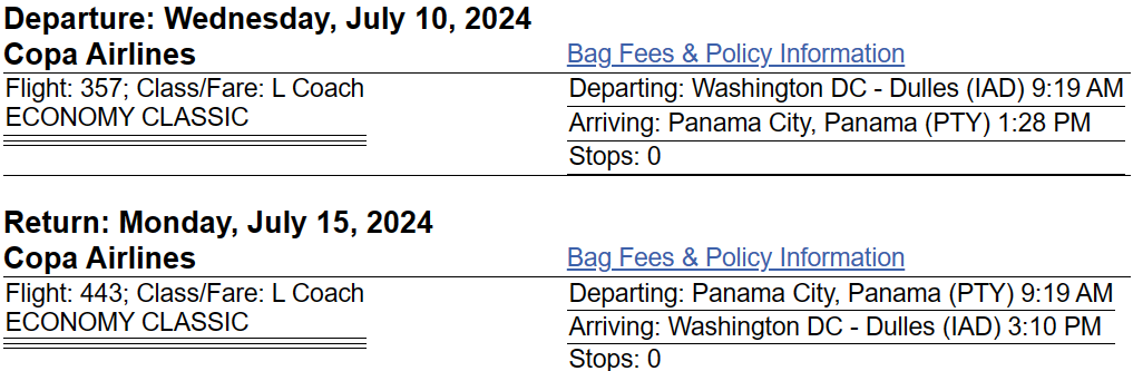 Panama flight