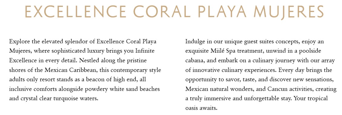 Excellence Coral Intro